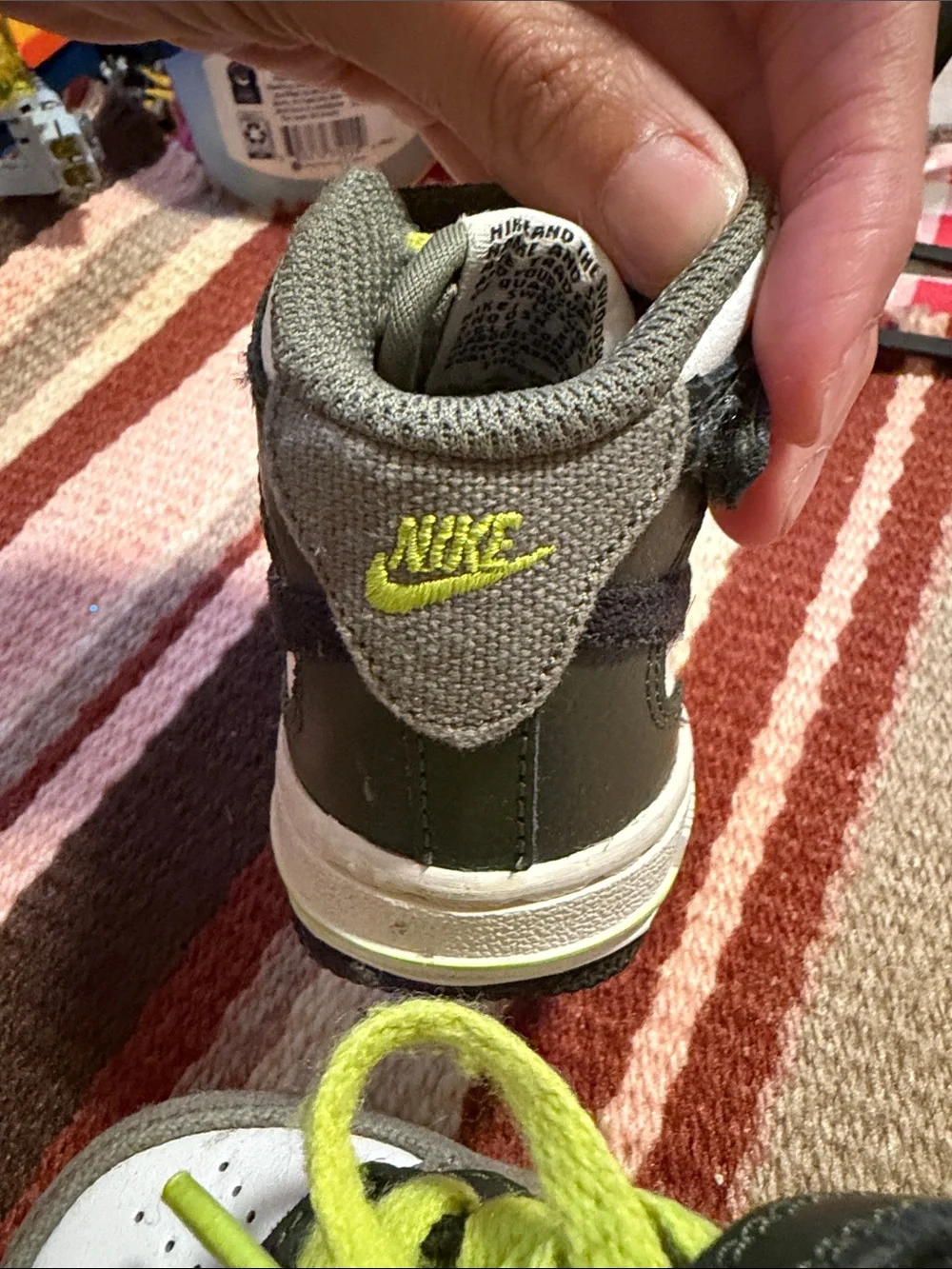 Nike Kids High-Top Sneakers in White, Gray and Neon Yellow